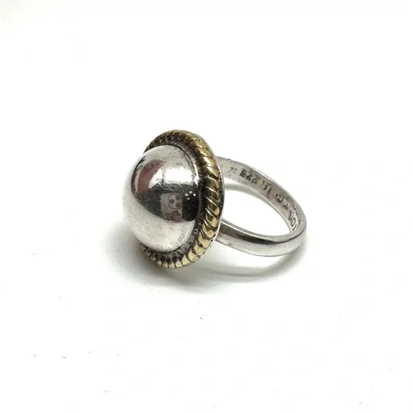 Vintage Taxco ATON Sterling Silver Two-Tone Dome Ring with Rope Edge Size 6 1/2 - Picture 1 of 16